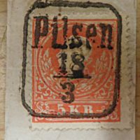 5 Kreuzer 1858 Kaiserkopf Pilsen Poststempel